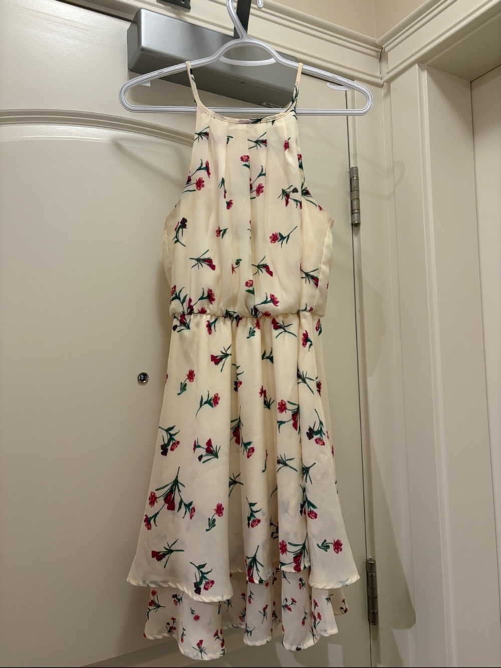 Women's Cream Floral Halter Dress - Charming Summer Style
